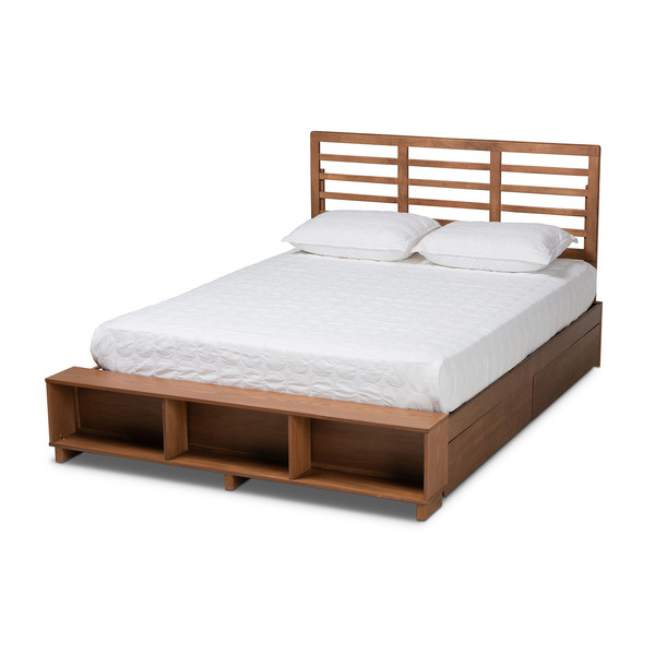 Baxton Studio Milana Ash Walnut Wood 4-Drawer Full Size Platform Storage Bed 173-9422-10668